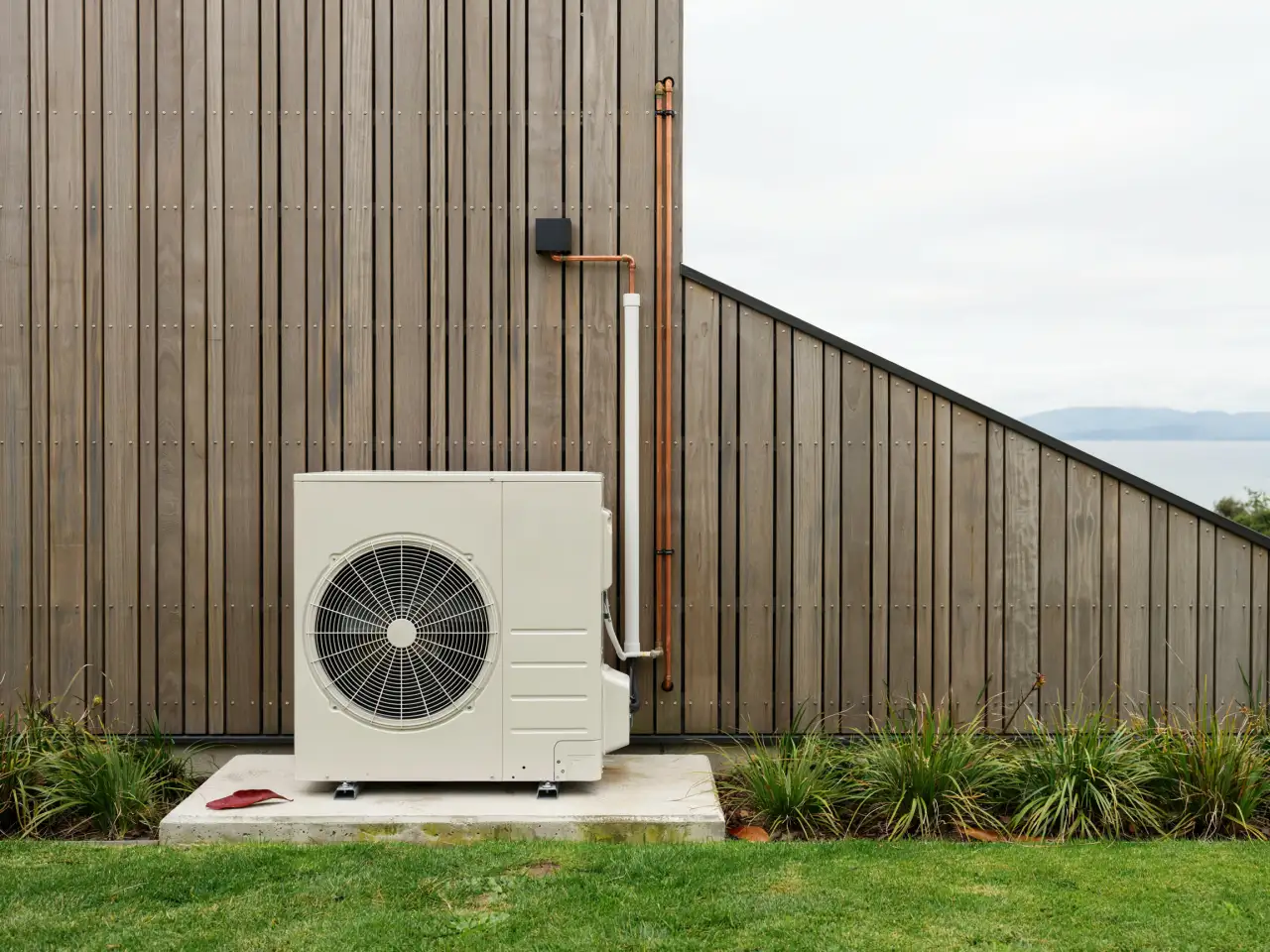 Heat pump outdoor unit on a New Plymouth home